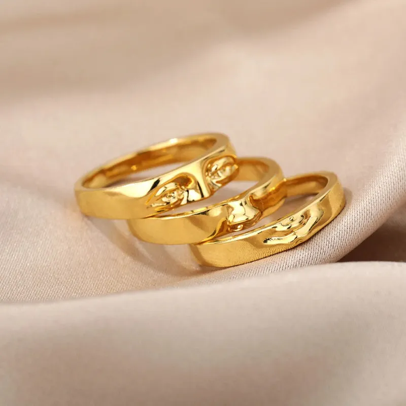 Unique Fashion 3Pcs Human Face Stackable Rings Set