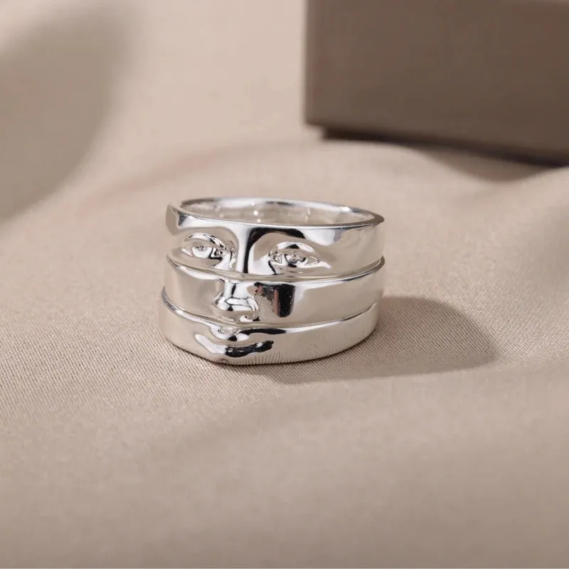 Unique Fashion 3Pcs Human Face Stackable Rings Set