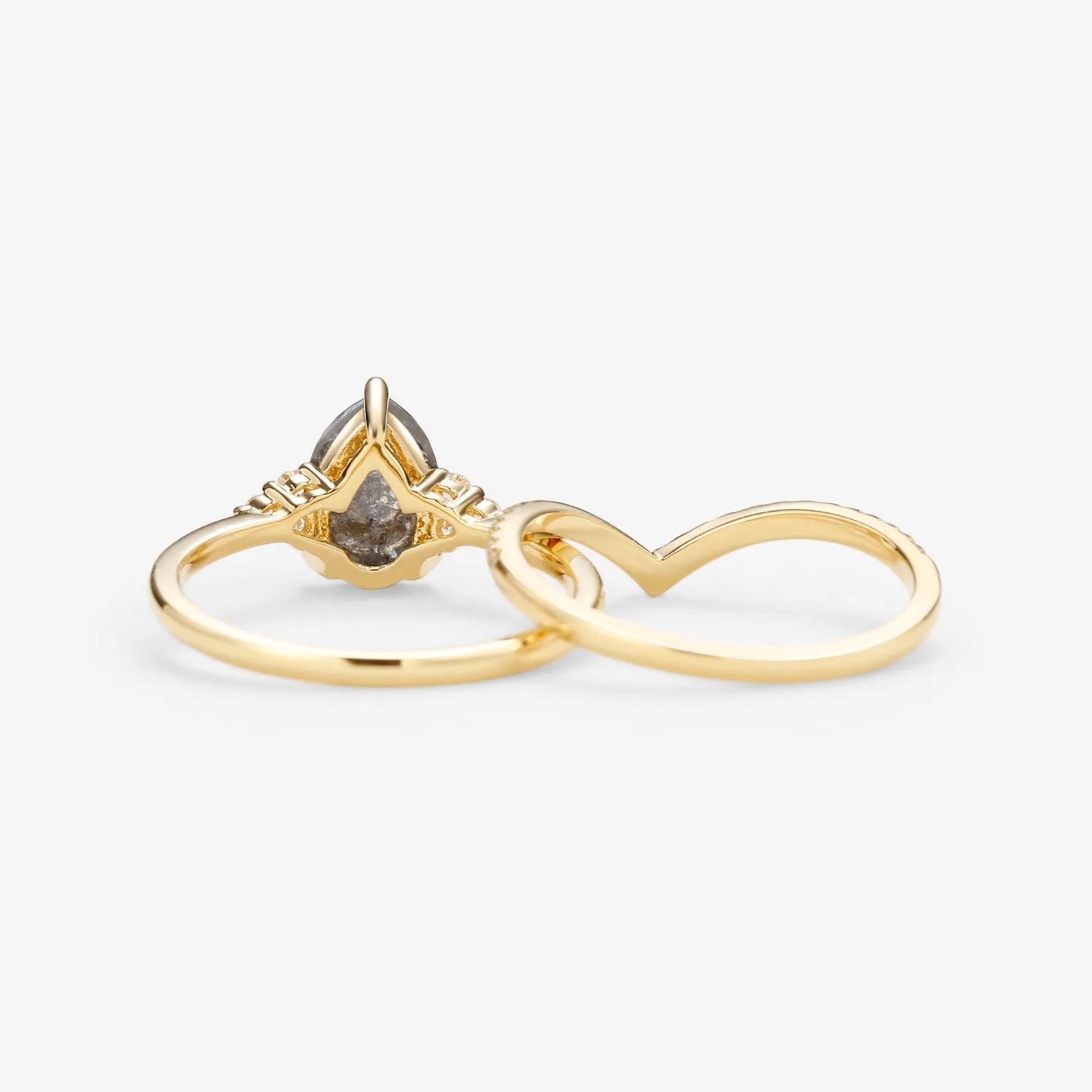 Unique Salt and Pepper Diamonds Pear Cut Engagement Ring Sets 2pcs