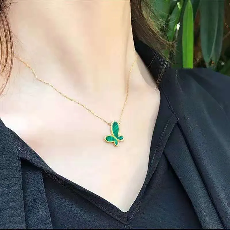 Valentine's Day Elegant Green Butterfly Necklace Gift for Her