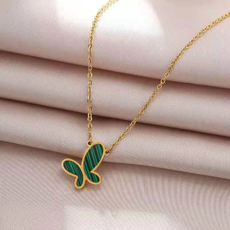 Valentine's Day Elegant Green Butterfly Necklace Gift for Her