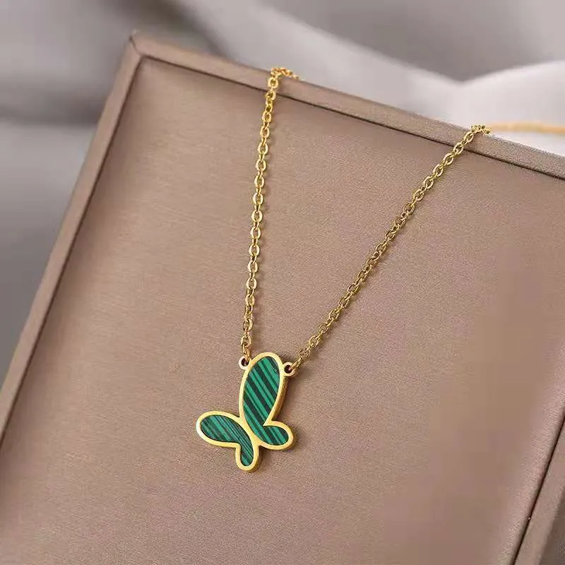 Valentine's Day Elegant Green Butterfly Necklace Gift for Her