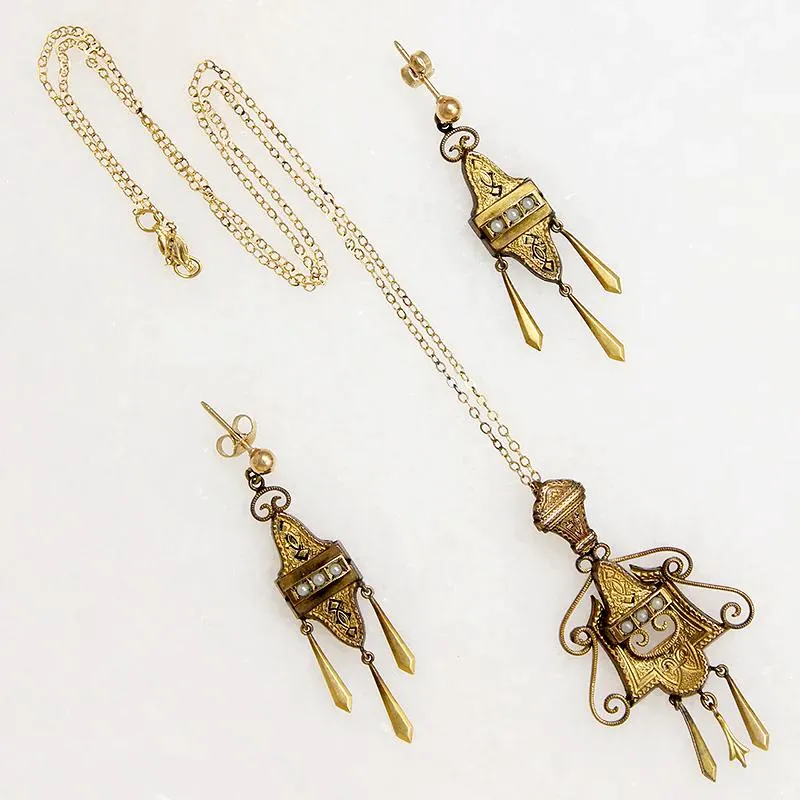 Victorian Gold Filled Earring & Pendant Set