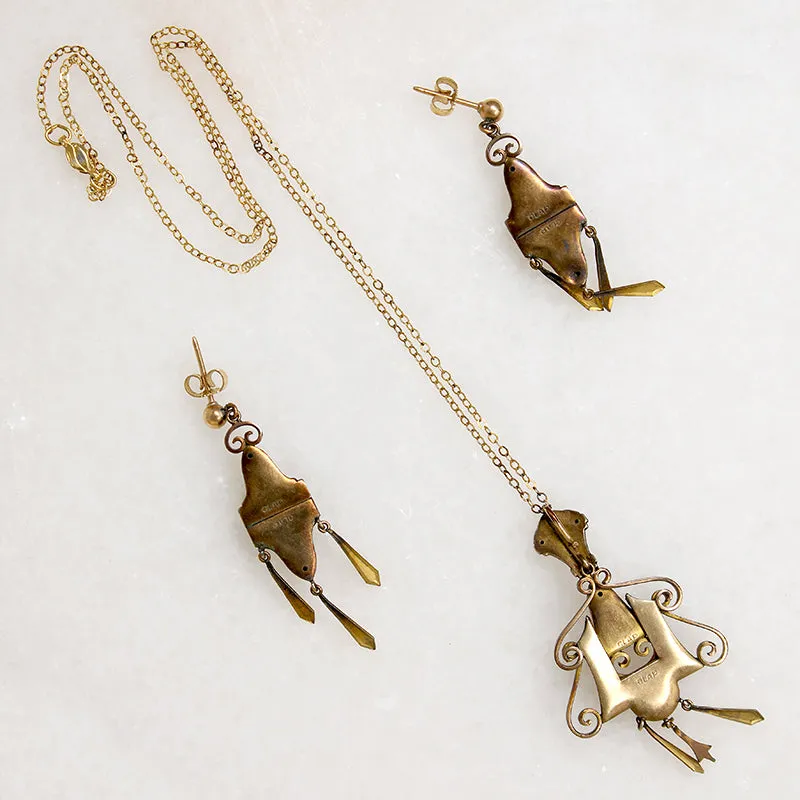 Victorian Gold Filled Earring & Pendant Set