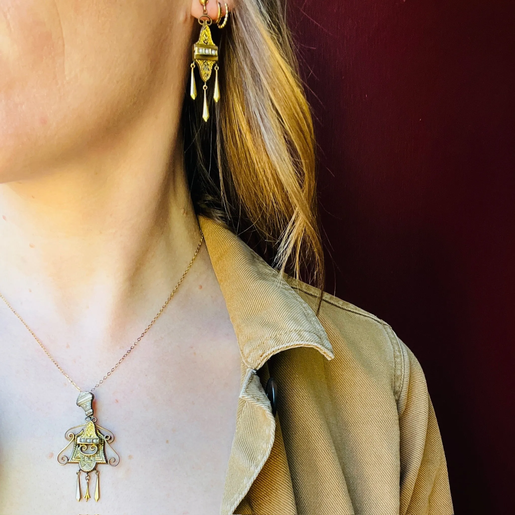 Victorian Gold Filled Earring & Pendant Set