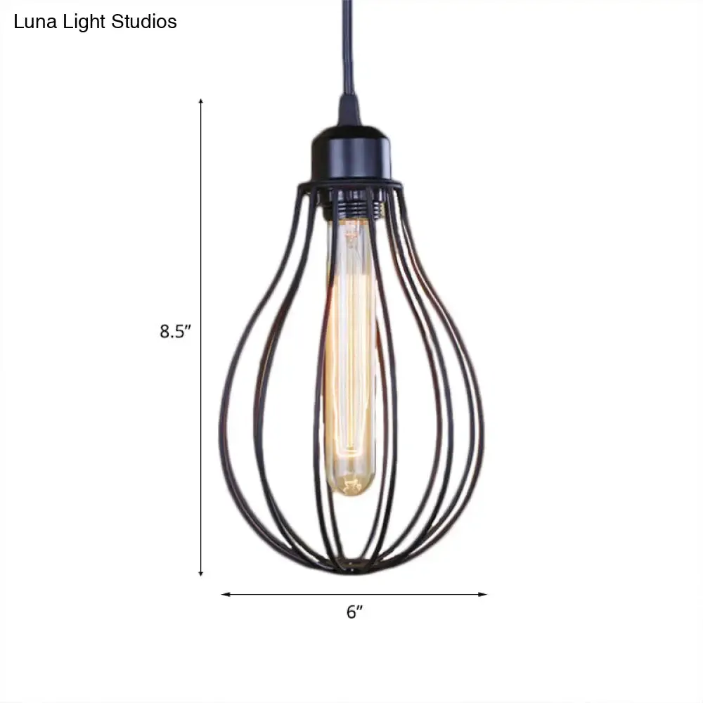 Vintage Industrial Metallic Black/Brass Pendant Ceiling Light with Wire Cage and Bulb Shade