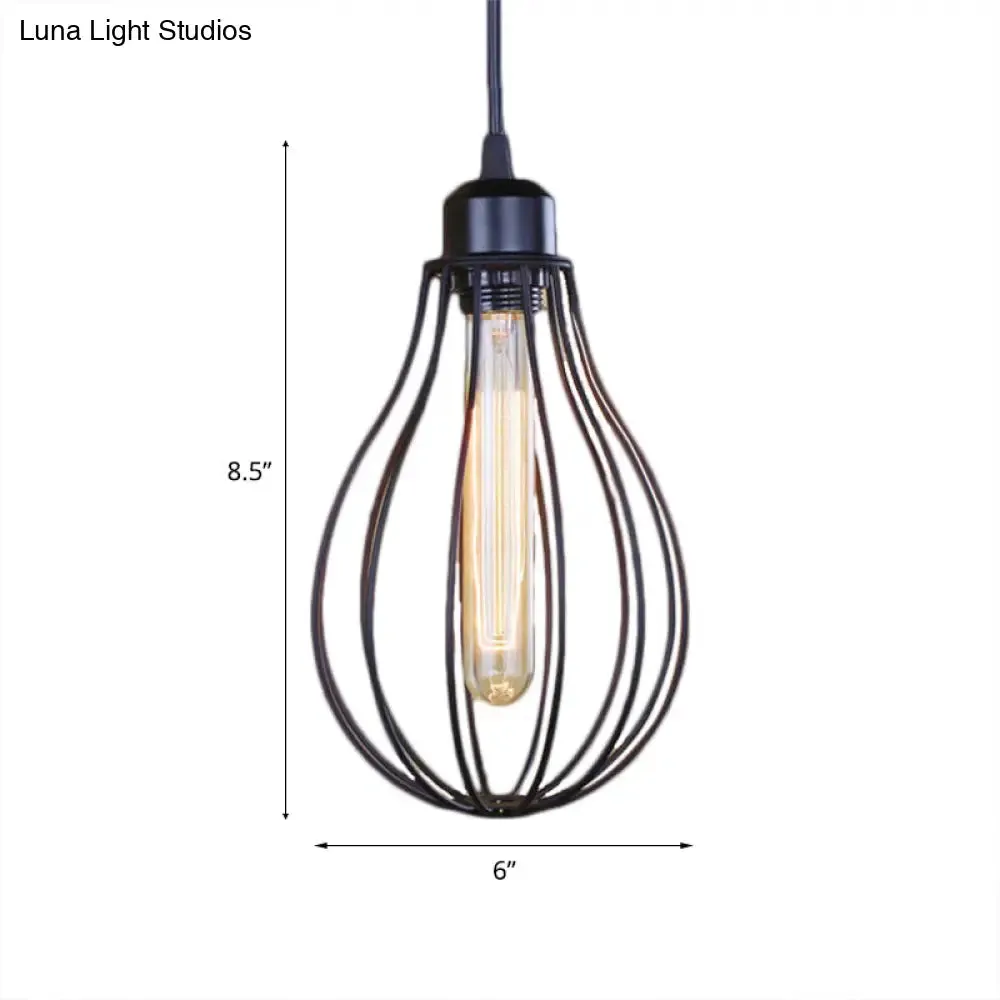 Vintage Industrial Metallic Black/Brass Pendant Ceiling Light with Wire Cage and Bulb Shade