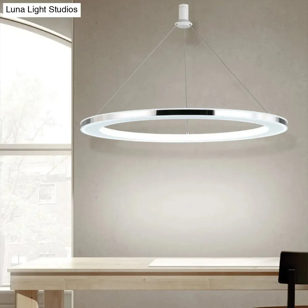 White Ring Pendant Light Fixture - Simple Acrylic Ceiling Suspension Lamp - 1/3/5-Head Option - 8"/12" Wide