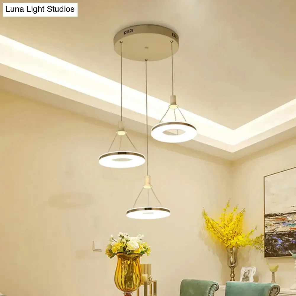 White Ring Pendant Light Fixture - Simple Acrylic Ceiling Suspension Lamp - 1/3/5-Head Option - 8"/12" Wide