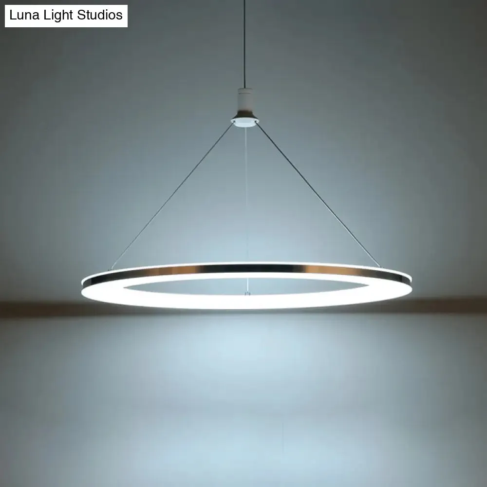 White Ring Pendant Light Fixture - Simple Acrylic Ceiling Suspension Lamp - 1/3/5-Head Option - 8"/12" Wide