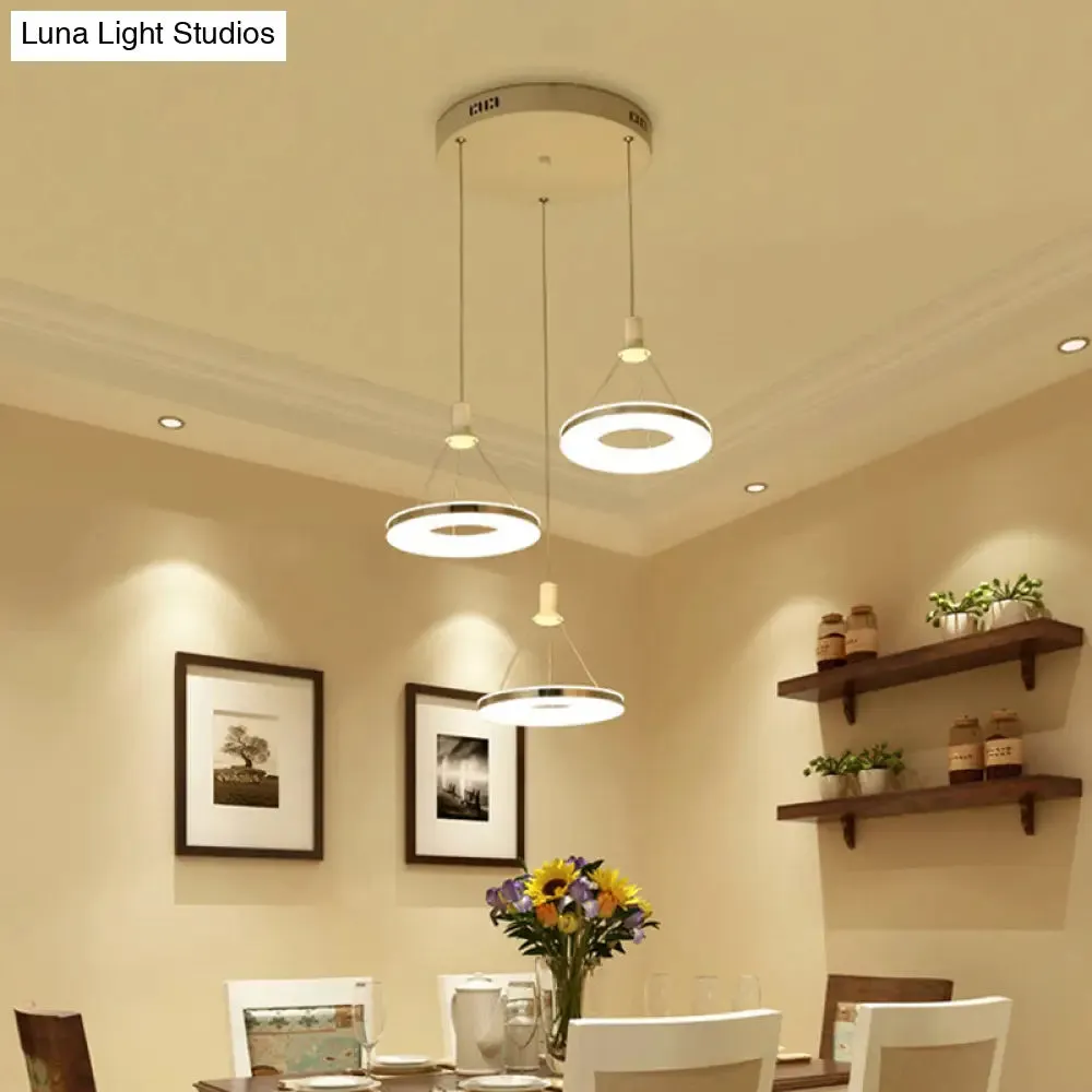 White Ring Pendant Light Fixture - Simple Acrylic Ceiling Suspension Lamp - 1/3/5-Head Option - 8"/12" Wide