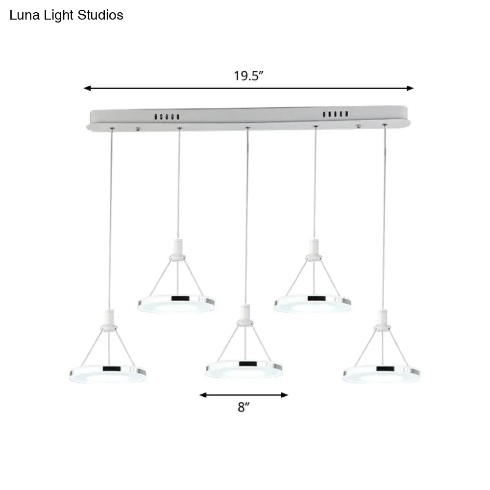 White Ring Pendant Light Fixture - Simple Acrylic Ceiling Suspension Lamp - 1/3/5-Head Option - 8"/12" Wide