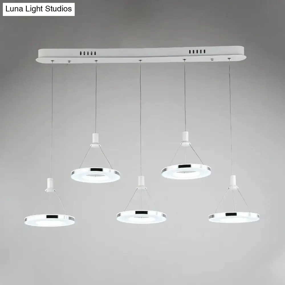 White Ring Pendant Light Fixture - Simple Acrylic Ceiling Suspension Lamp - 1/3/5-Head Option - 8"/12" Wide