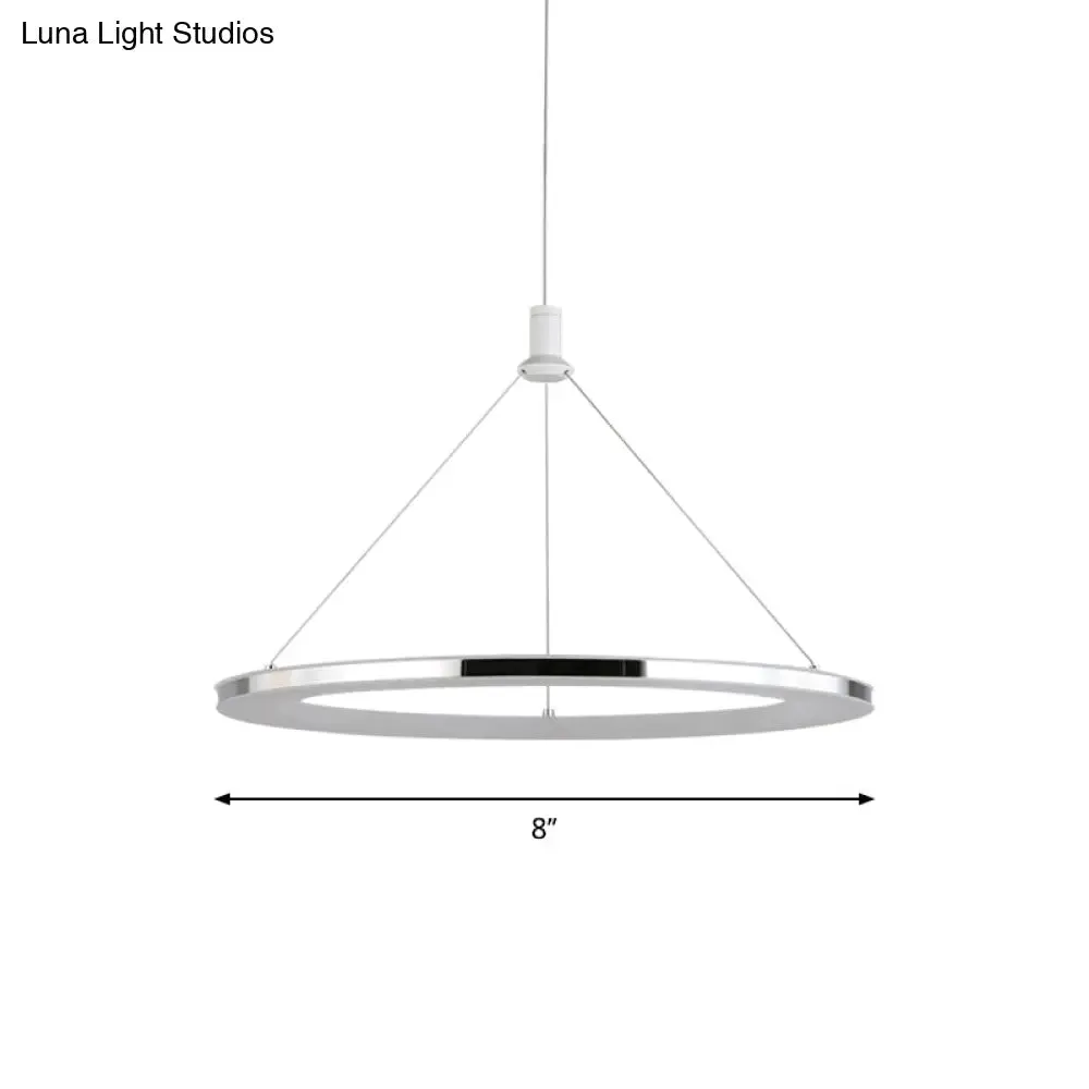 White Ring Pendant Light Fixture - Simple Acrylic Ceiling Suspension Lamp - 1/3/5-Head Option - 8"/12" Wide