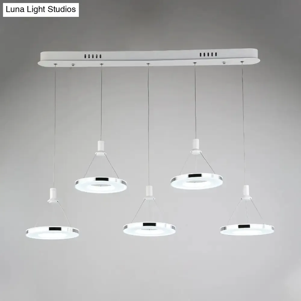 White Ring Pendant Light Fixture - Simple Acrylic Ceiling Suspension Lamp - 1/3/5-Head Option - 8"/12" Wide