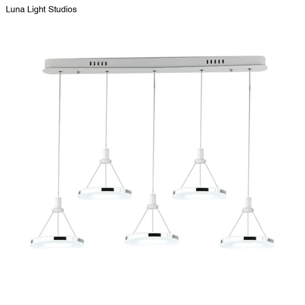 White Ring Pendant Light Fixture - Simple Acrylic Ceiling Suspension Lamp - 1/3/5-Head Option - 8"/12" Wide
