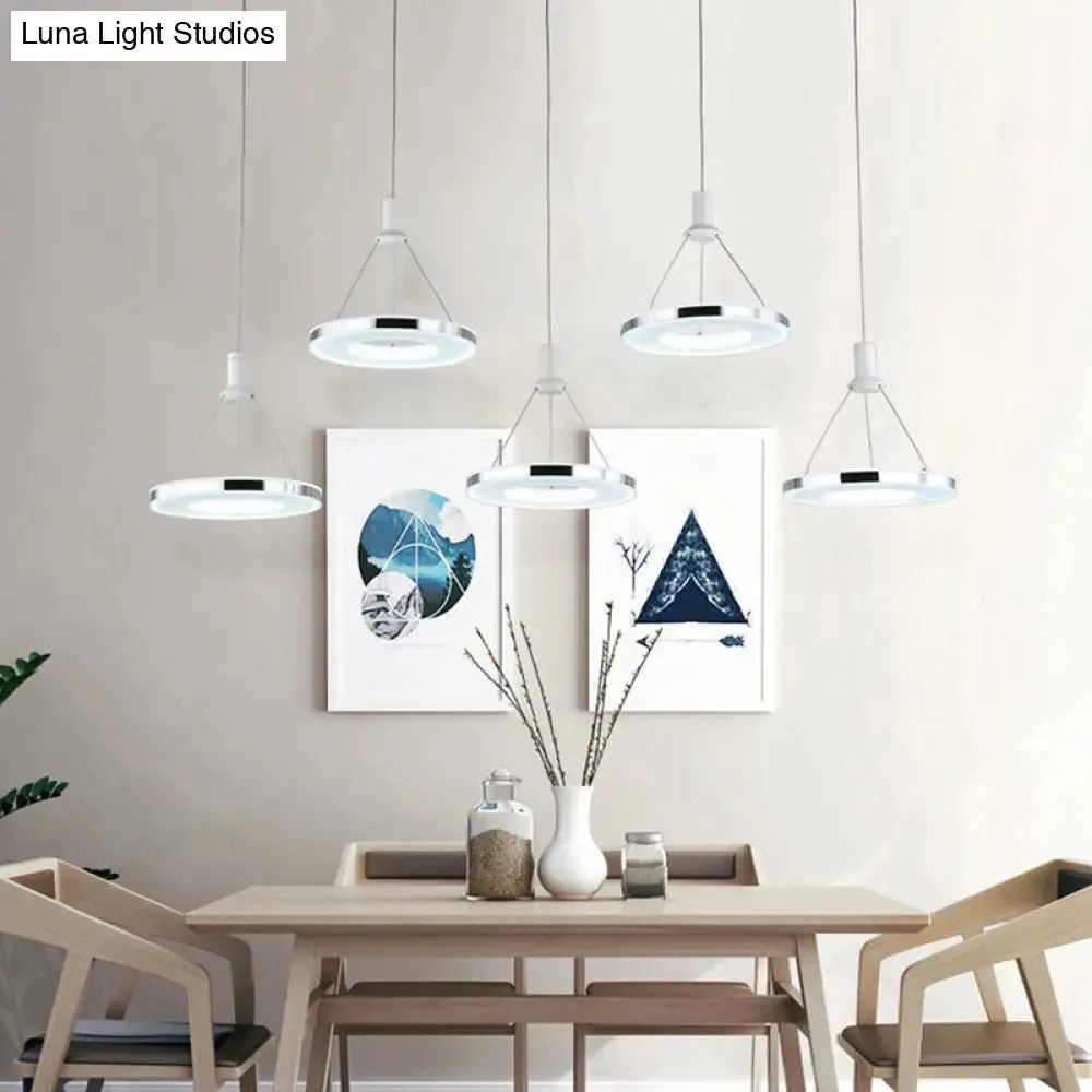 White Ring Pendant Light Fixture - Simple Acrylic Ceiling Suspension Lamp - 1/3/5-Head Option - 8"/12" Wide