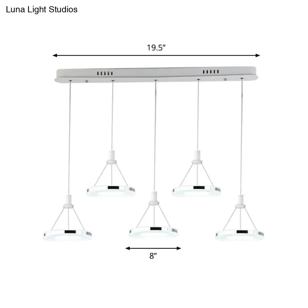 White Ring Pendant Light Fixture - Simple Acrylic Ceiling Suspension Lamp - 1/3/5-Head Option - 8"/12" Wide