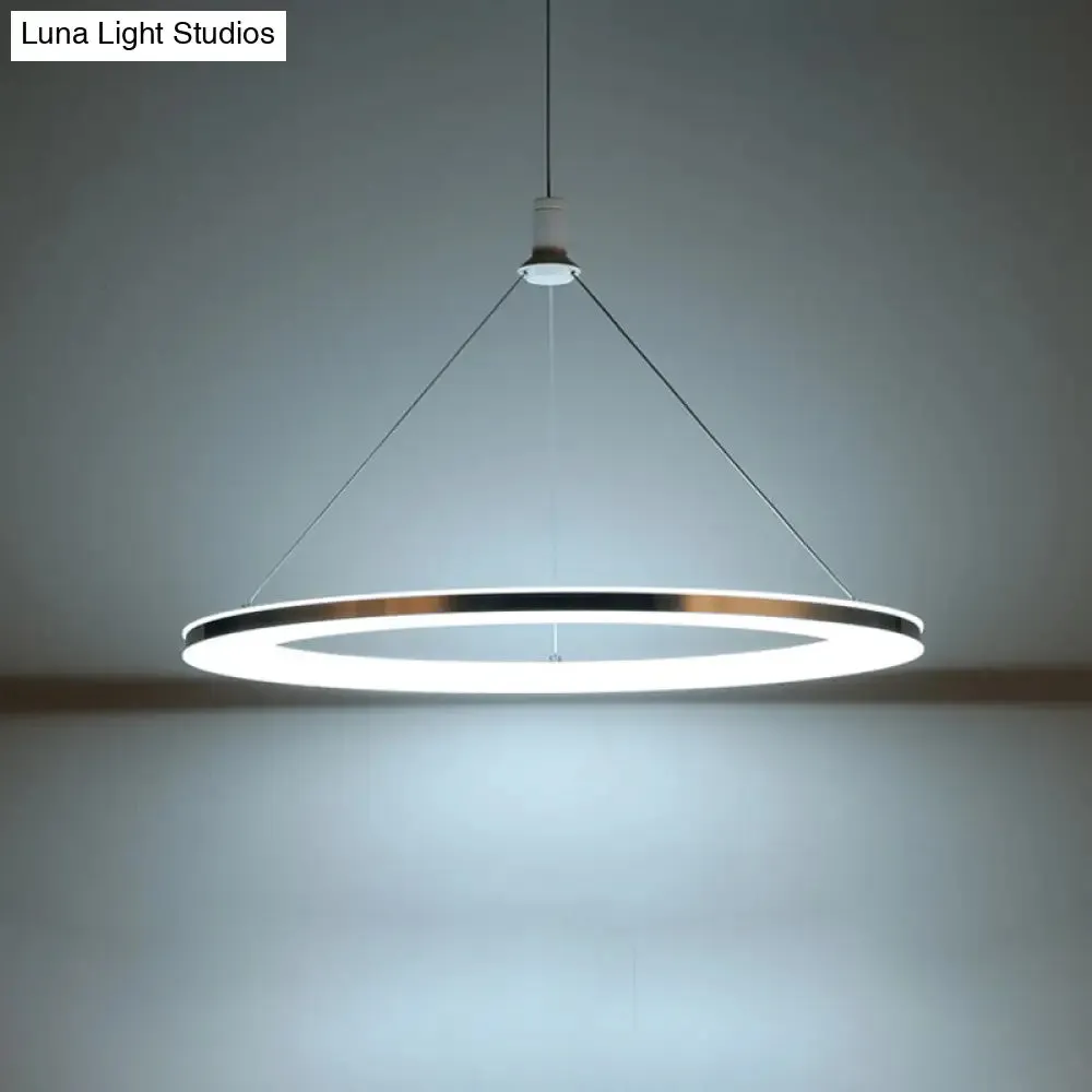 White Ring Pendant Light Fixture - Simple Acrylic Ceiling Suspension Lamp - 1/3/5-Head Option - 8"/12" Wide