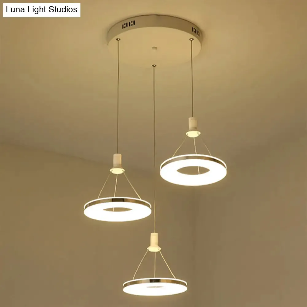 White Ring Pendant Light Fixture - Simple Acrylic Ceiling Suspension Lamp - 1/3/5-Head Option - 8"/12" Wide