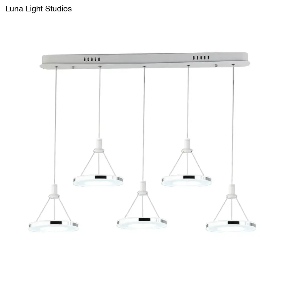 White Ring Pendant Light Fixture - Simple Acrylic Ceiling Suspension Lamp - 1/3/5-Head Option - 8"/12" Wide