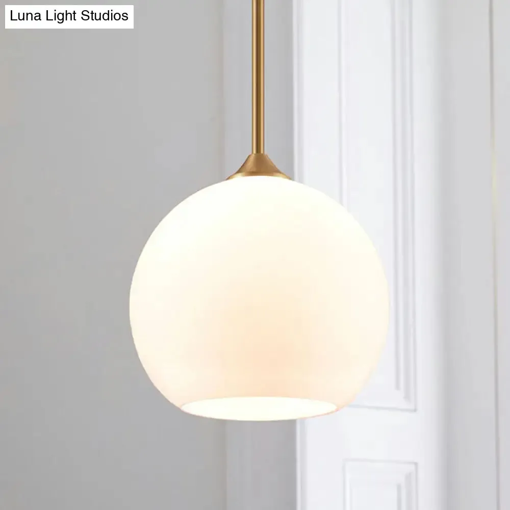 White Simplicity Pendant Light with Glass Dome and Brass Finish