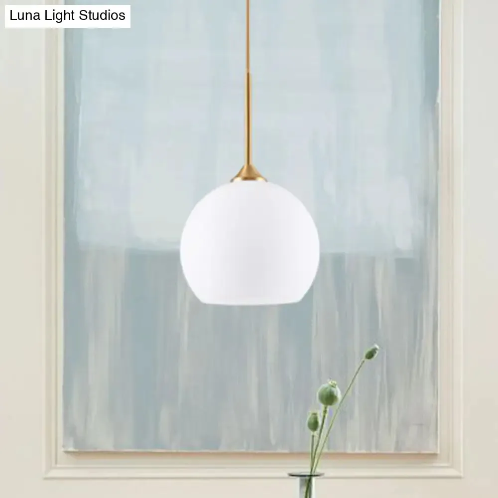 White Simplicity Pendant Light with Glass Dome and Brass Finish