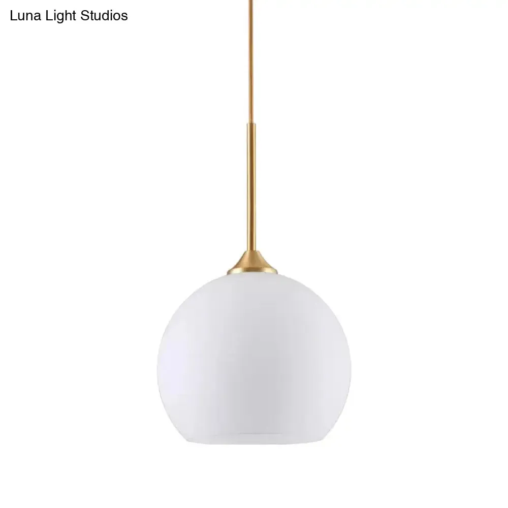 White Simplicity Pendant Light with Glass Dome and Brass Finish