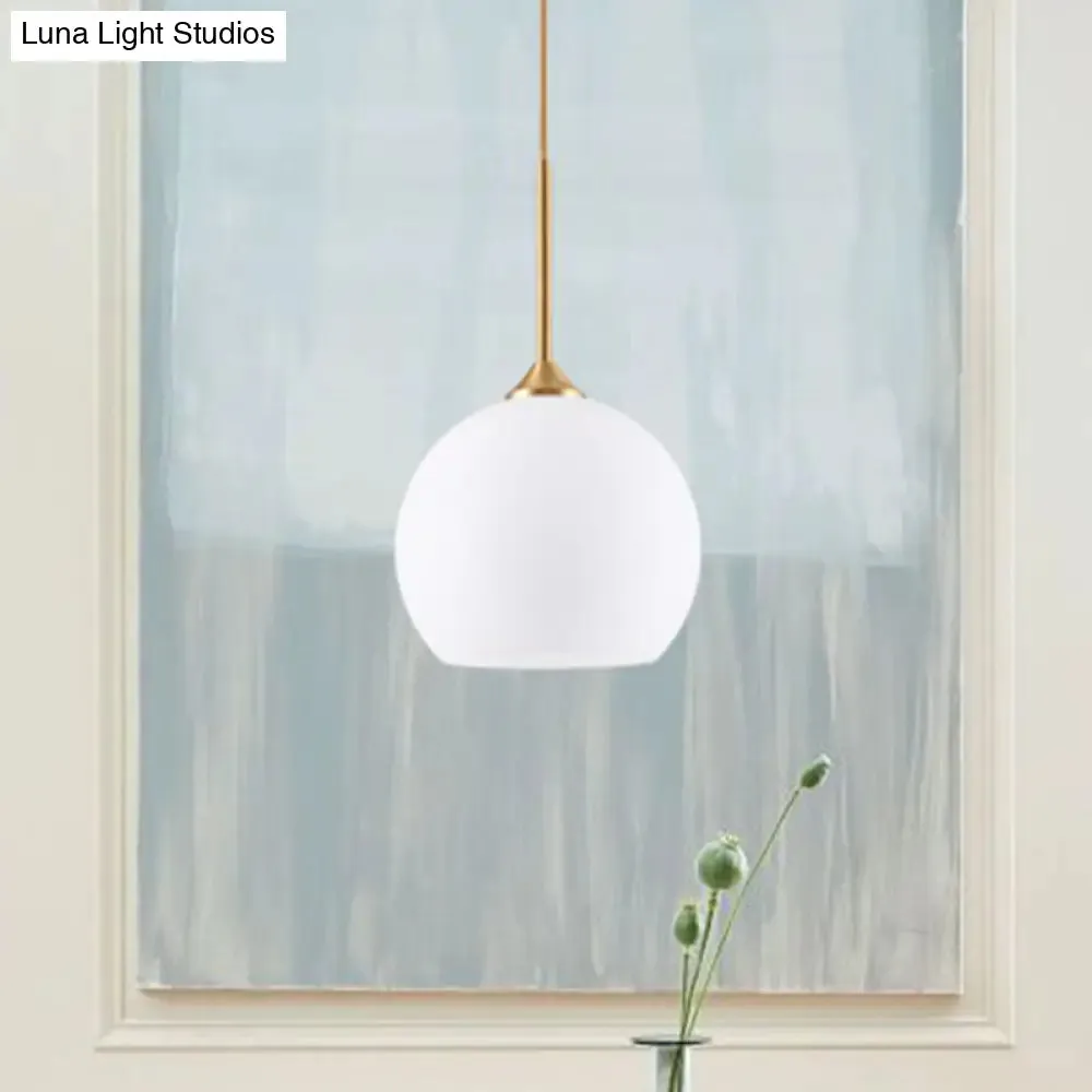 White Simplicity Pendant Light with Glass Dome and Brass Finish
