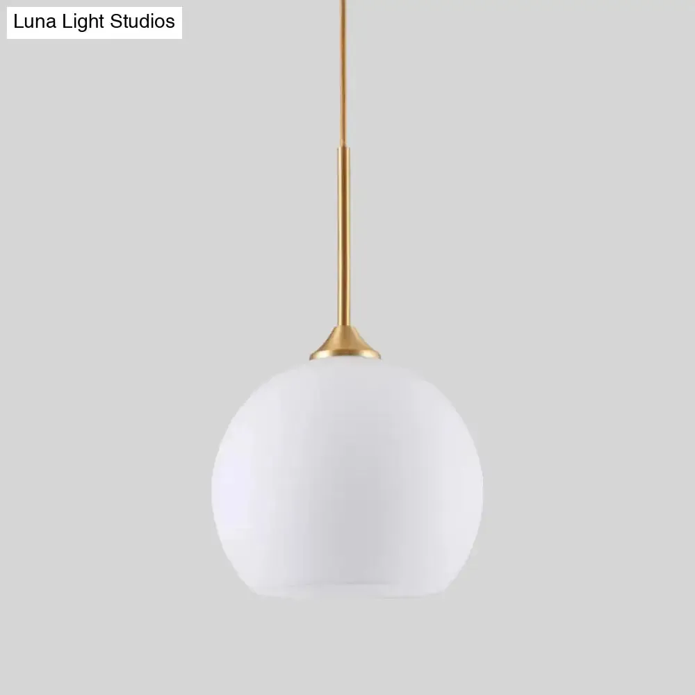 White Simplicity Pendant Light with Glass Dome and Brass Finish