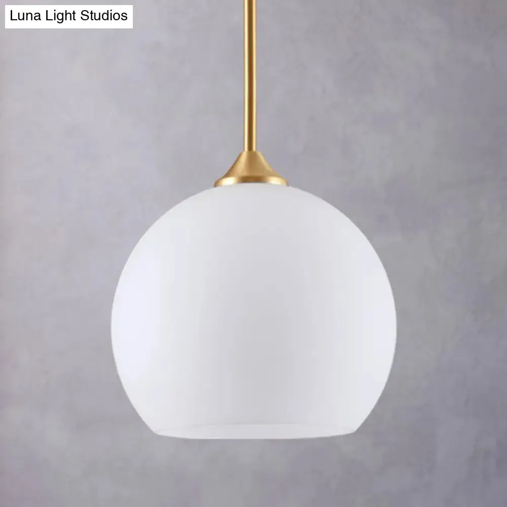 White Simplicity Pendant Light with Glass Dome and Brass Finish