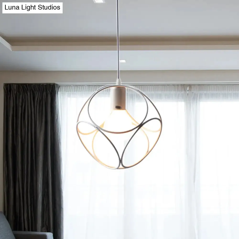 White Square Cage Pendant Light - Loft Style Metal | 1-Bulb Suspension Lamp with Hanging Cord