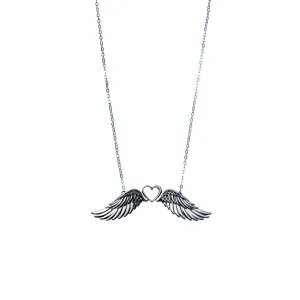 Winged heart - chain necklace - silver 925 - unisex - white platinum