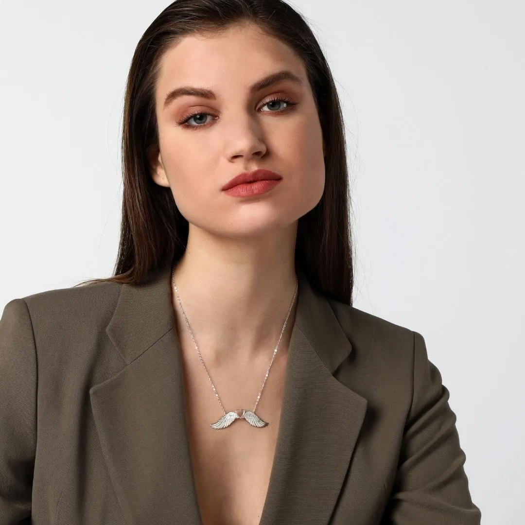 Winged heart - chain necklace - silver 925 - unisex - white platinum