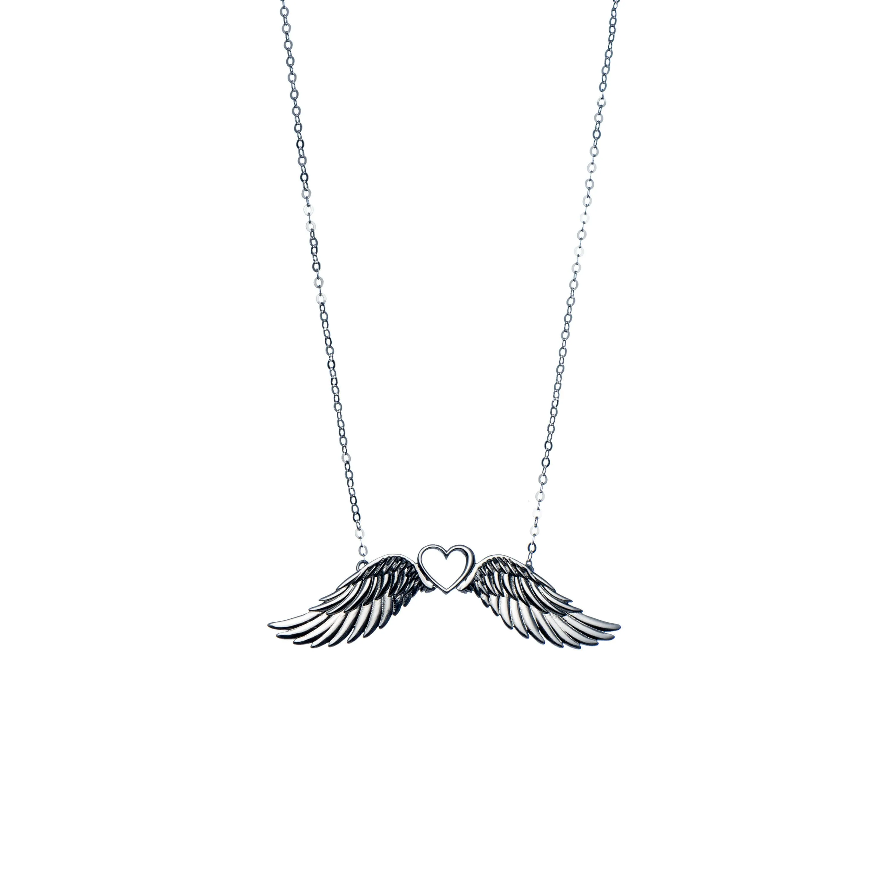 Winged heart - chain necklace - silver 925 - unisex - white platinum