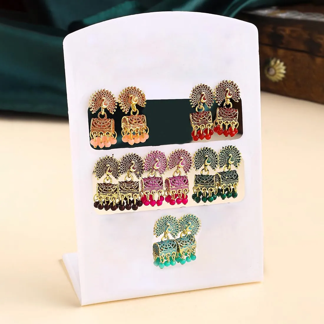 Yellow Chimes Earrings for Women and Girls Traditional Multicolor Jhumka Earrings Oxidised Gold Plated Combo of 6 Pair Jhumka Earrings | Birthday Gift for Girls & Women Anniversary Gift for Wife