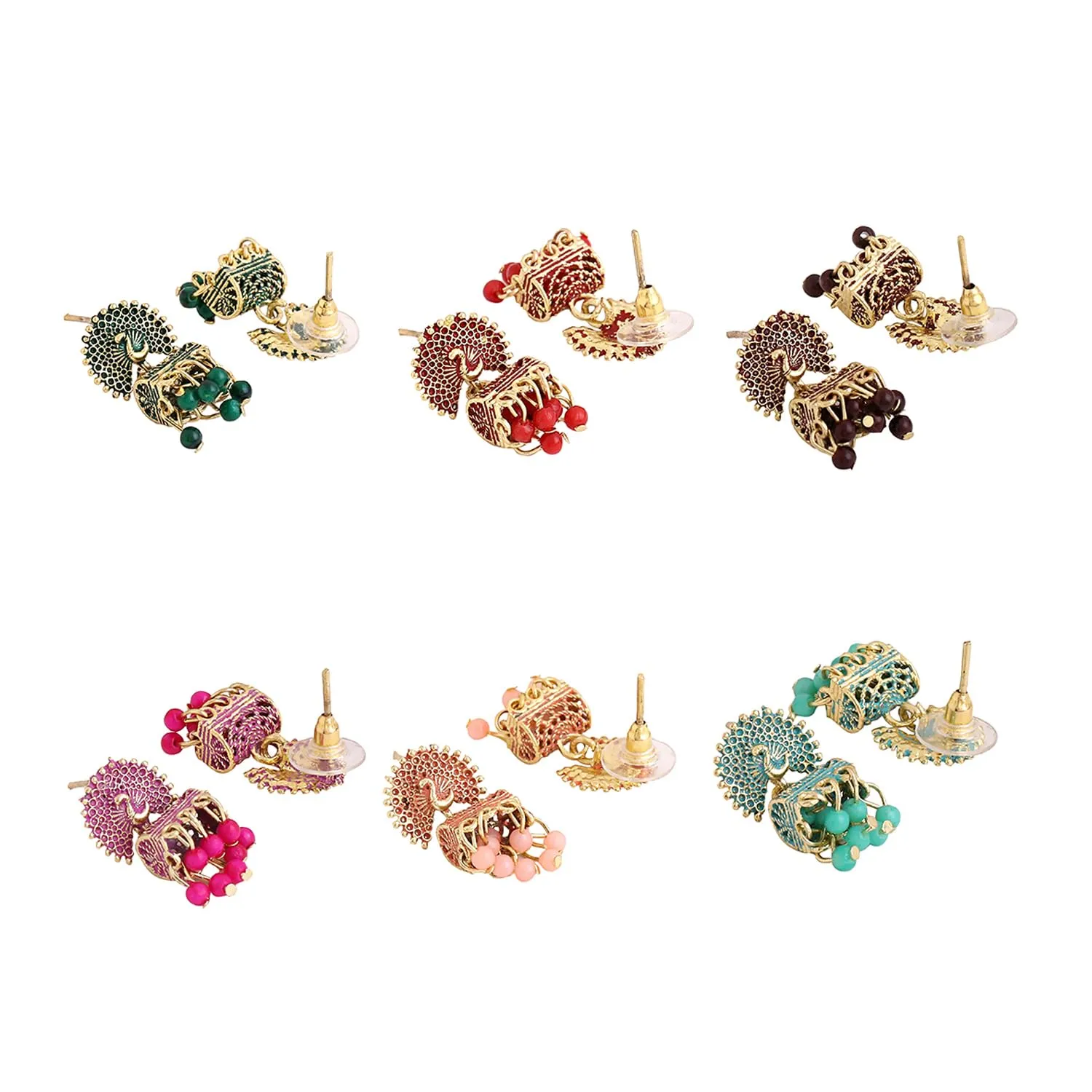 Yellow Chimes Earrings for Women and Girls Traditional Multicolor Jhumka Earrings Oxidised Gold Plated Combo of 6 Pair Jhumka Earrings | Birthday Gift for Girls & Women Anniversary Gift for Wife