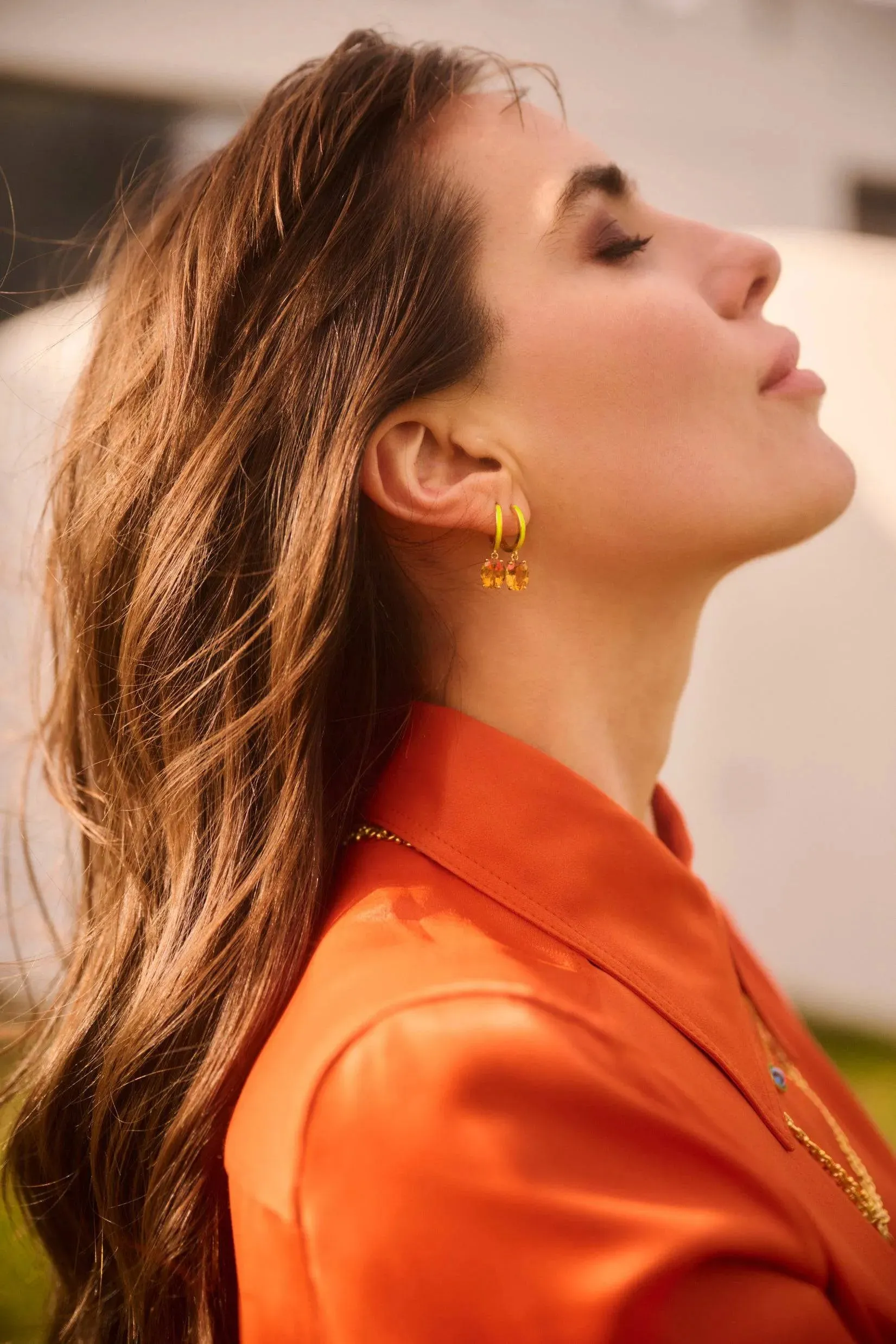 Yellow Enamel & Citrine Hoops