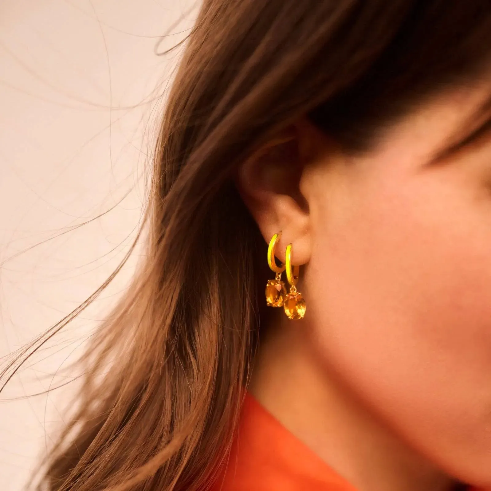 Yellow Enamel & Citrine Hoops