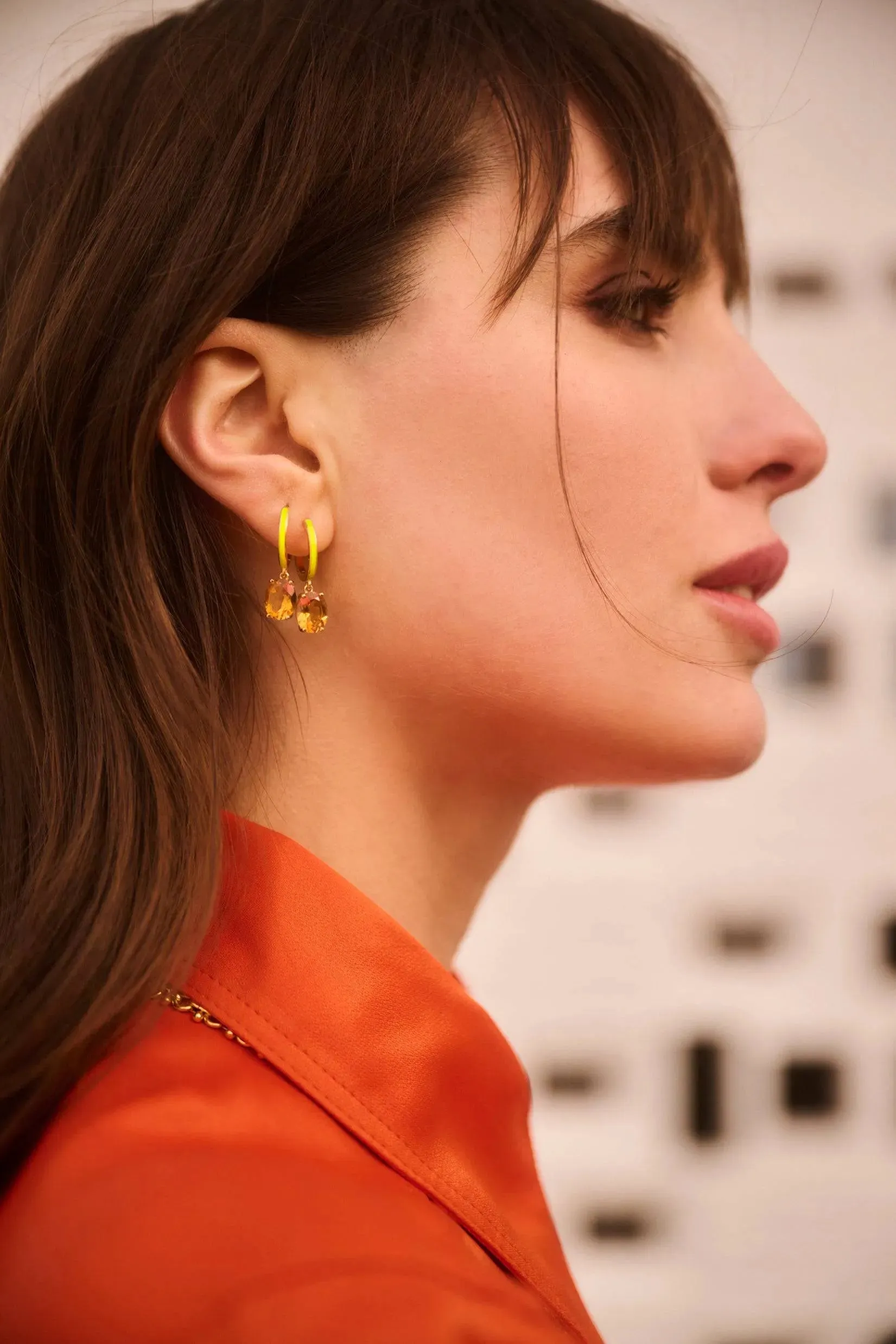 Yellow Enamel & Citrine Hoops