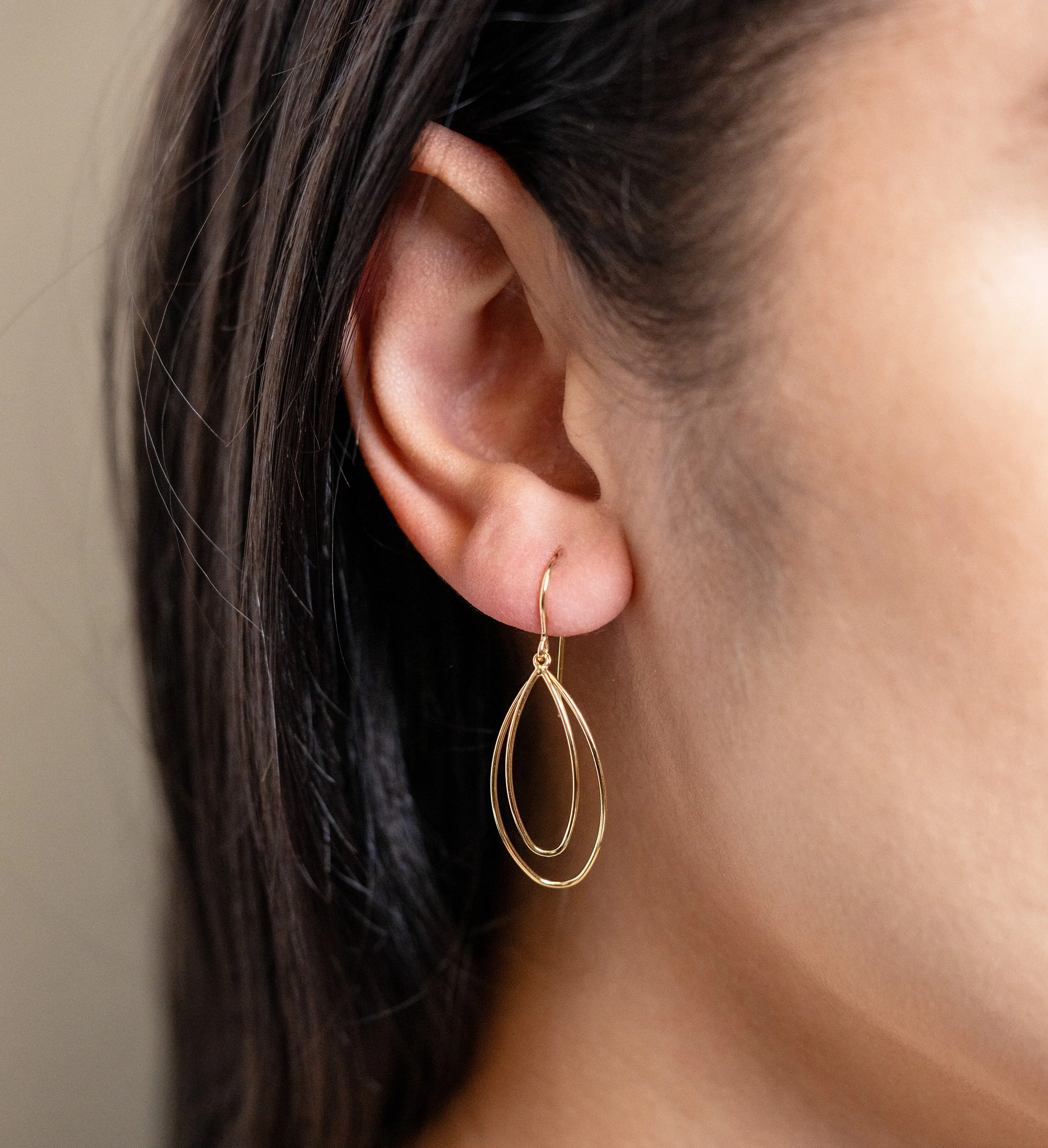 Yellow Gold Double Teardrop Dangle Earrings