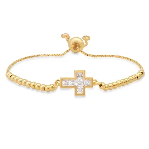 Yellow Gold Plated Brass Cubic Zirconia Cross adjustable bracelet