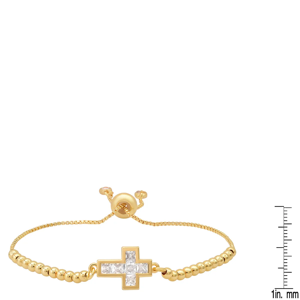 Yellow Gold Plated Brass Cubic Zirconia Cross adjustable bracelet