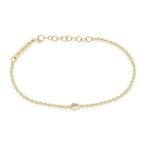 Zoë Chicco 14K Yellow Gold Bead Chain Bracelet with Pear Shaped Diamond