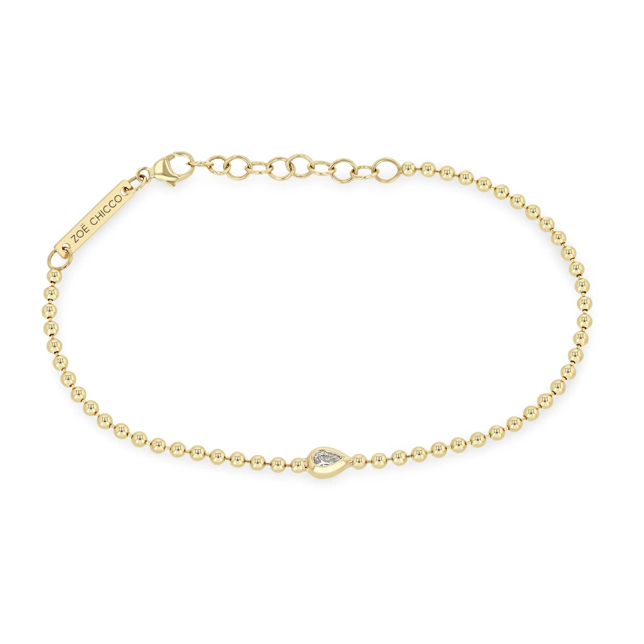 Zoë Chicco 14K Yellow Gold Bead Chain Bracelet with Pear Shaped Diamond