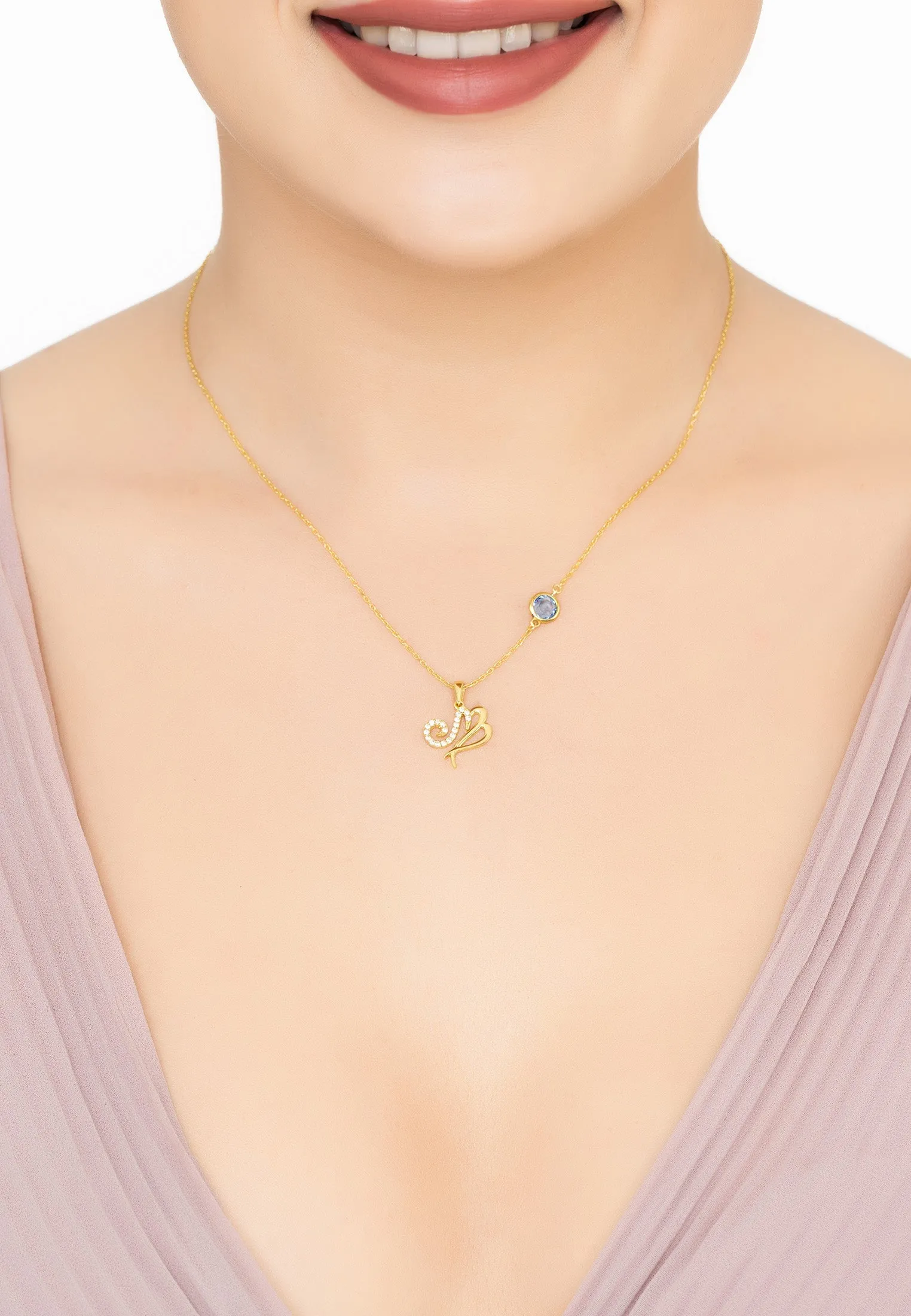 Zodiac Birthstone Virgo Necklace Dipped in Gold with Sapphire